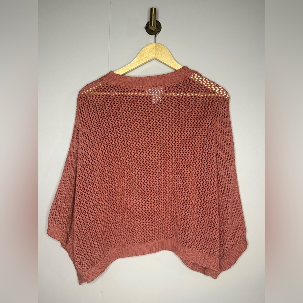 essica Simpson Open Crochet Batwing Sweater Rust Boho Festival Medium - Picture 5 of 6